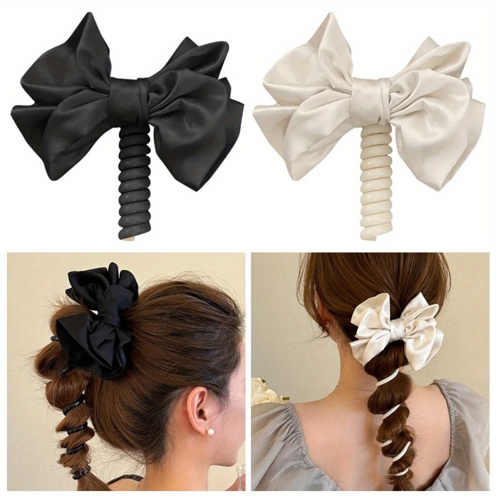 1pc Sweet Bow knot Telephone Line Hair Loop High Elastic Rubber Bubble Braid Headband Spiral Coil Hair Accessories