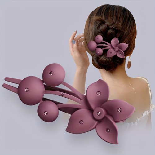 2pcs Large Floral Hair Clips – Elegant Plastic Flower Design for Women, Secure Grip for Stylish Updos in Dark Green, Deep Pink, and Deep Purple, Flower Hair Clip