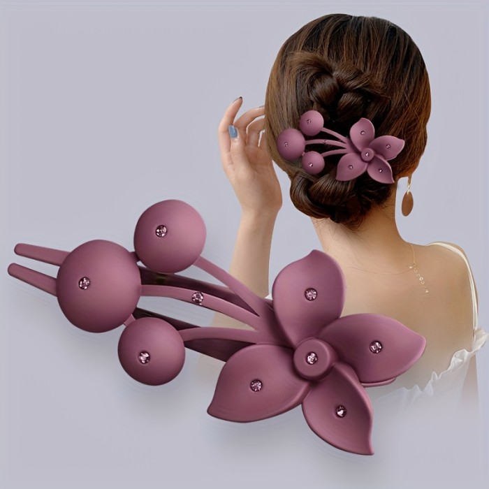 2pcs Large Floral Hair Clips – Elegant Plastic Flower Design for Women, Secure Grip for Stylish Updos in Dark Green, Deep Pink, and Deep Purple, Flower Hair Clip
