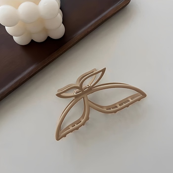 Butterfly Hair Claw Clip, Minimalist Alloy Shark Clip with Matte Finish for Updo, Larger Size Hair Accessory for Women and Teens 14+ - Single Piece Hair Clasp with Elegant Hollow Design