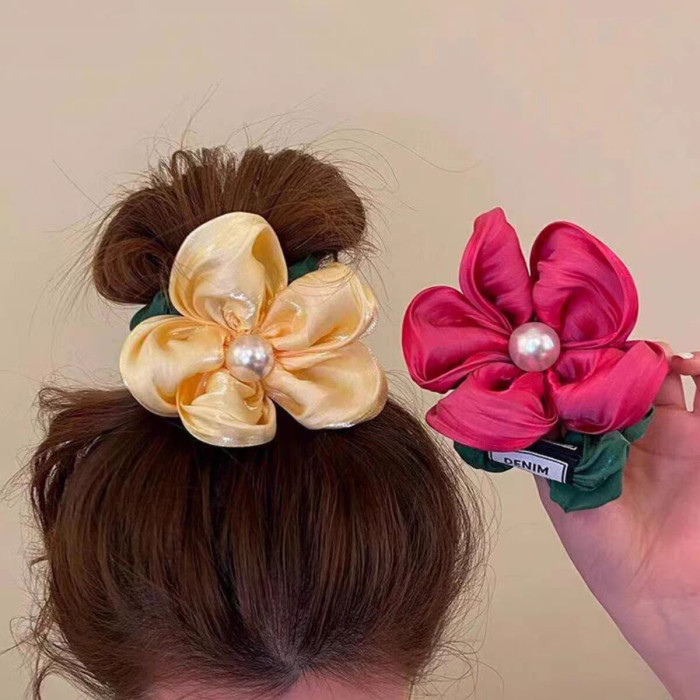 1pc Fashion Flower Scrunches For Women Sweet Head Rope Hair Clip Durable All-match Elastic Hair Tie Hair Accessories