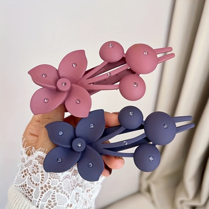 2pcs Large Floral Hair Clips – Elegant Plastic Flower Design for Women, Secure Grip for Stylish Updos in Dark Green, Deep Pink, and Deep Purple, Flower Hair Clip