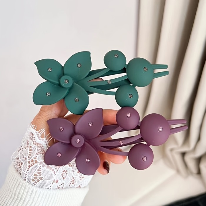 2pcs Large Floral Hair Clips – Elegant Plastic Flower Design for Women, Secure Grip for Stylish Updos in Dark Green, Deep Pink, and Deep Purple, Flower Hair Clip