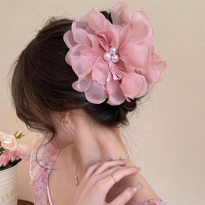 1pc Pink Super Fairy 3D Flower Hair Claw Clip for Women & s - Medium Size Secure Shark Clip, Elegant Floral Hair Accessory for Summer Parties, Weddings, Proms - Perfect Gift