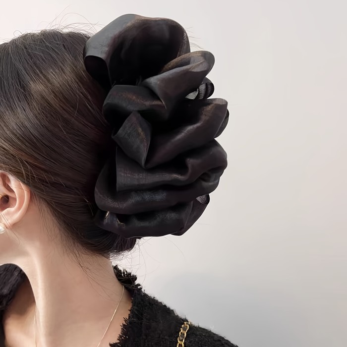 Elegant Shark Hair Claw Clip - Large Dimension, Solid Color Plastic, Chiffon Bow Design, Daily Wear, Party Gatherings, Suitable for Women Ages 14+, Single Piece Hair Accessory
