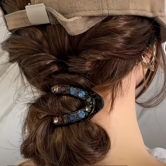 2pcs Elegant V-Shaped Rhinestone Hair Claws - Plastic, Sparkling Crystal Embellishments, Versatile for Half-Up & Ponytail Hairstyles, Perfect for Valentine'S Day Accessory Gift