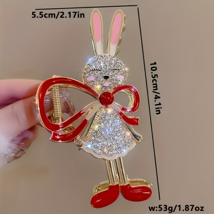 Adorable Metallic Crystal Diamond Rabbit Claw with Exquisite Ears, Shark Clip for a Stylish Updo, Suitable for Everyday Wear And Party Occasions.