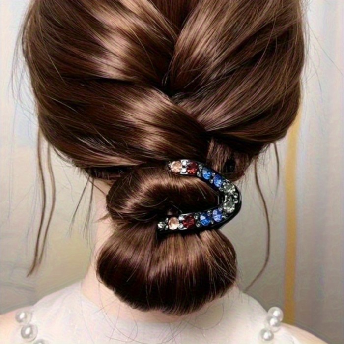 2pcs Elegant V-Shaped Rhinestone Hair Claws - Plastic, Sparkling Crystal Embellishments, Versatile for Half-Up & Ponytail Hairstyles, Perfect for Valentine'S Day Accessory Gift