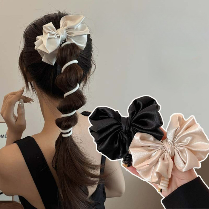 1pc Sweet Bow knot Telephone Line Hair Loop High Elastic Rubber Bubble Braid Headband Spiral Coil Hair Accessories