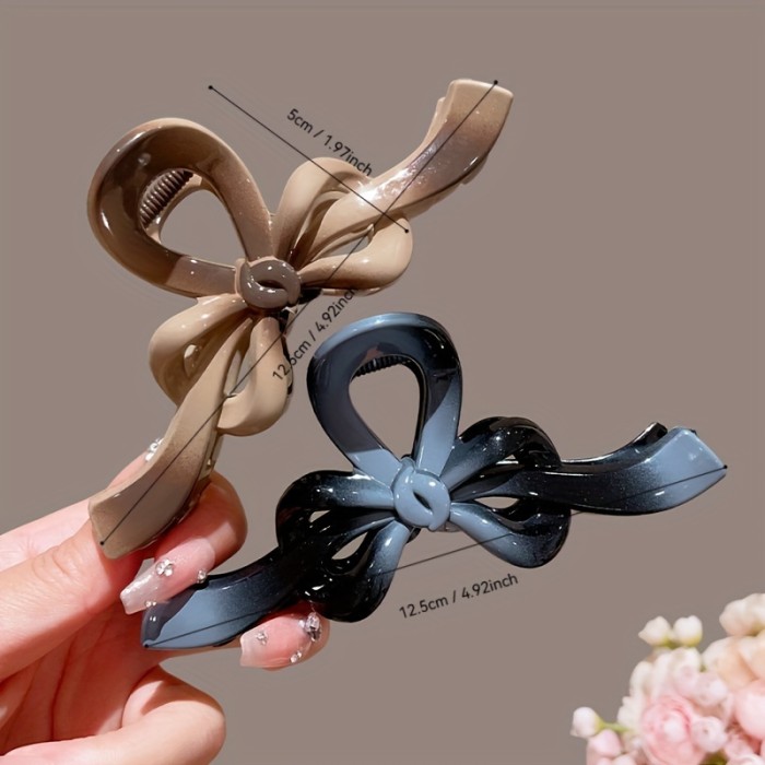 Elegant Hair Clips 2pcs Elegant Retro Bowknot Hair Claw Clips | Large Secure Shark Grip, Black & Beige Color-Blocking Design for Casual & Formal Hairstyles, Hair Styling Accessories, Durable Clip