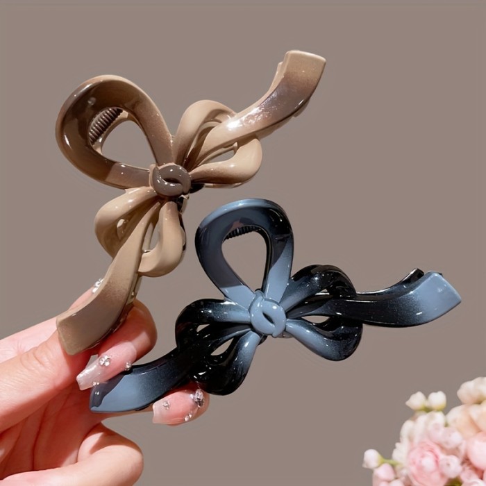 Elegant Hair Clips 2pcs Elegant Retro Bowknot Hair Claw Clips | Large Secure Shark Grip, Black & Beige Color-Blocking Design for Casual & Formal Hairstyles, Hair Styling Accessories, Durable Clip