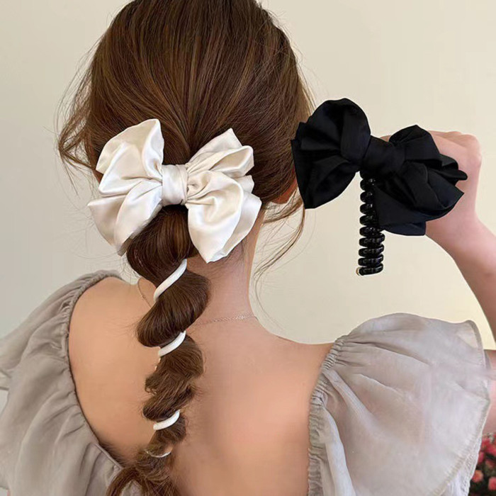 1pc Sweet Bow knot Telephone Line Hair Loop High Elastic Rubber Bubble Braid Headband Spiral Coil Hair Accessories