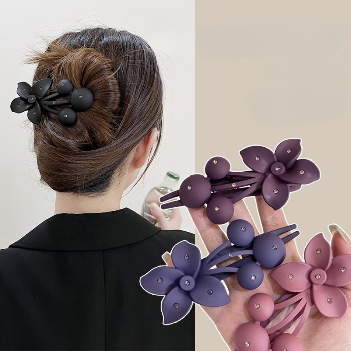 2pcs Large Floral Hair Clips – Elegant Plastic Flower Design for Women, Secure Grip for Stylish Updos in Dark Green, Deep Pink, and Deep Purple, Flower Hair Clip