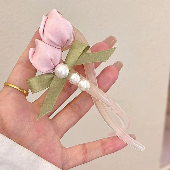 1pc Elegant Floral Hair Clip - Pastel Pink\u002FYellow\u002F Green\u002FRed\u002FWhite\u002F, Secure Ponytail Holder & Updo Grip for Women s, Everyday, Parties, Weddings - Floral Hair Accessories, Cute Hair Accessories
