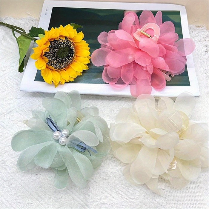 1pc Pink Super Fairy 3D Flower Hair Claw Clip for Women & s - Medium Size Secure Shark Clip, Elegant Floral Hair Accessory for Summer Parties, Weddings, Proms - Perfect Gift