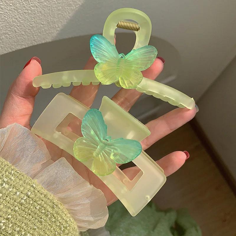 1pc Green Butterfly Large Shark Hair Claw Clip - Resin, No Power Needed, Durable Hair Accessories for Women, Ideal for Anniversaries & Special Occasions, Hair Claw Clip