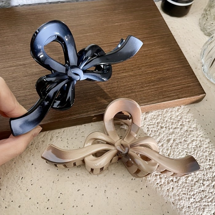 Elegant Hair Clips 2pcs Elegant Retro Bowknot Hair Claw Clips | Large Secure Shark Grip, Black & Beige Color-Blocking Design for Casual & Formal Hairstyles, Hair Styling Accessories, Durable Clip
