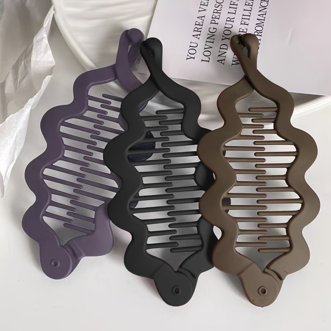 3-Pack Large Matte Banana Claw Clips, Minimalist Hair Accessories for Thick Hair, Versatile Plastic Wave Shape Hair Clamps for Women and Teens, Simple Style