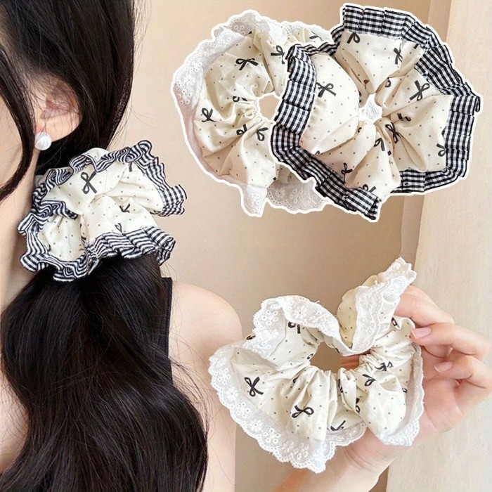 1pc Oversized Lace French Hair Scrunchie For Women Elastic Ponytail Holder Headbands Hair Bands Elastic Hair Ties Hair Accessories
