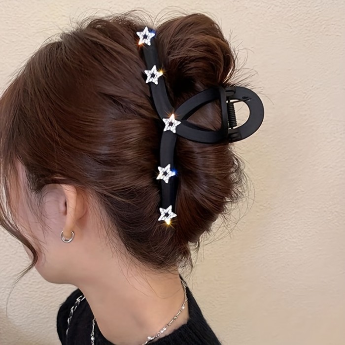 Stylish Hair Claw Matte Fleece Hair Claw | Versatile Back-of-the-Head Ponytail Shark Clip, Stylish Minimalist Solid Color Five-Pointed Star Rhinestone, Gift for Eld, Gift for Ramadan