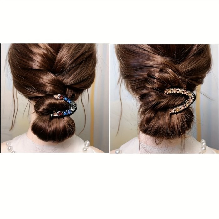 2pcs Elegant V-Shaped Rhinestone Hair Claws - Plastic, Sparkling Crystal Embellishments, Versatile for Half-Up & Ponytail Hairstyles, Perfect for Valentine'S Day Accessory Gift