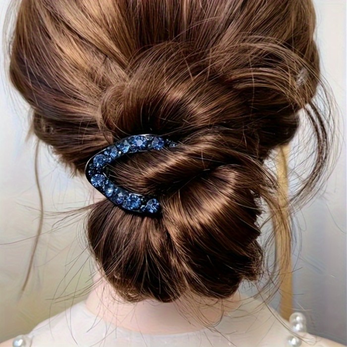 2pcs Elegant V-Shaped Rhinestone Hair Claws - Plastic, Sparkling Crystal Embellishments, Versatile for Half-Up & Ponytail Hairstyles, Perfect for Valentine'S Day Accessory Gift