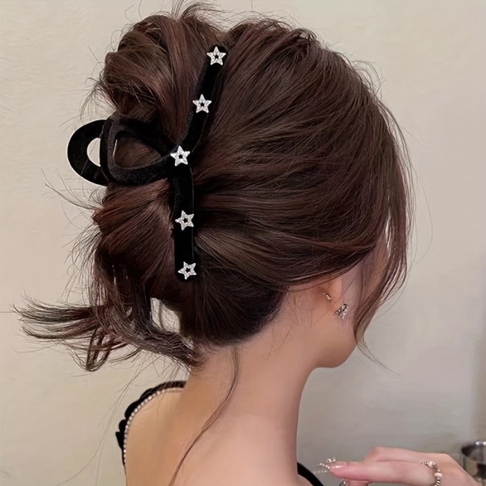 Stylish Hair Claw Matte Fleece Hair Claw | Versatile Back-of-the-Head Ponytail Shark Clip, Stylish Minimalist Solid Color Five-Pointed Star Rhinestone, Gift for Eld, Gift for Ramadan