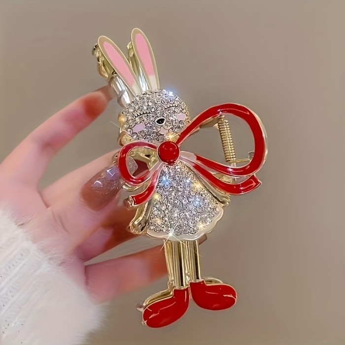 Adorable Metallic Crystal Diamond Rabbit Claw with Exquisite Ears, Shark Clip for a Stylish Updo, Suitable for Everyday Wear And Party Occasions.