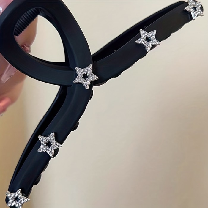 Stylish Hair Claw Matte Fleece Hair Claw | Versatile Back-of-the-Head Ponytail Shark Clip, Stylish Minimalist Solid Color Five-Pointed Star Rhinestone, Gift for Eld, Gift for Ramadan