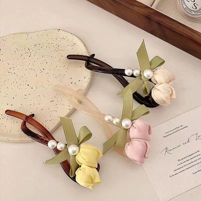 1pc Elegant Floral Hair Clip - Pastel Pink\u002FYellow\u002F Green\u002FRed\u002FWhite\u002F, Secure Ponytail Holder & Updo Grip for Women s, Everyday, Parties, Weddings - Floral Hair Accessories, Cute Hair Accessories
