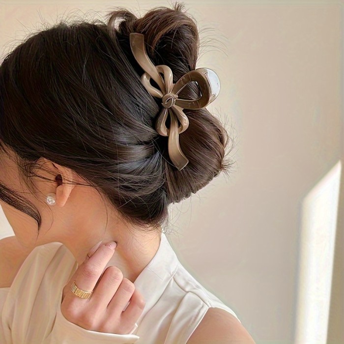 Elegant Hair Clips 2pcs Elegant Retro Bowknot Hair Claw Clips | Large Secure Shark Grip, Black & Beige Color-Blocking Design for Casual & Formal Hairstyles, Hair Styling Accessories, Durable Clip