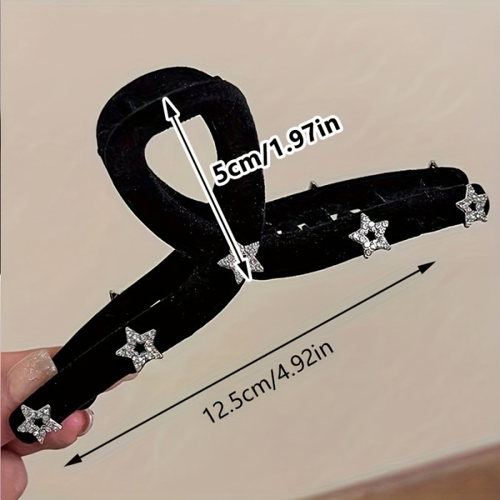 Stylish Hair Claw Matte Fleece Hair Claw | Versatile Back-of-the-Head Ponytail Shark Clip, Stylish Minimalist Solid Color Five-Pointed Star Rhinestone, Gift for Eld, Gift for Ramadan