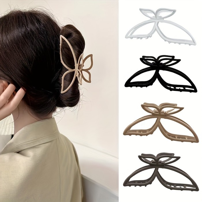 Butterfly Hair Claw Clip, Minimalist Alloy Shark Clip with Matte Finish for Updo, Larger Size Hair Accessory for Women and Teens 14+ - Single Piece Hair Clasp with Elegant Hollow Design