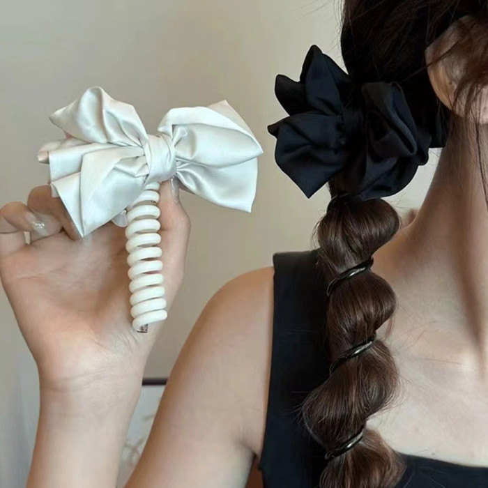 1pc Sweet Bow knot Telephone Line Hair Loop High Elastic Rubber Bubble Braid Headband Spiral Coil Hair Accessories