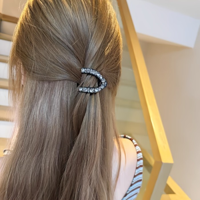 2pcs Elegant V-Shaped Rhinestone Hair Claws - Plastic, Sparkling Crystal Embellishments, Versatile for Half-Up & Ponytail Hairstyles, Perfect for Valentine'S Day Accessory Gift