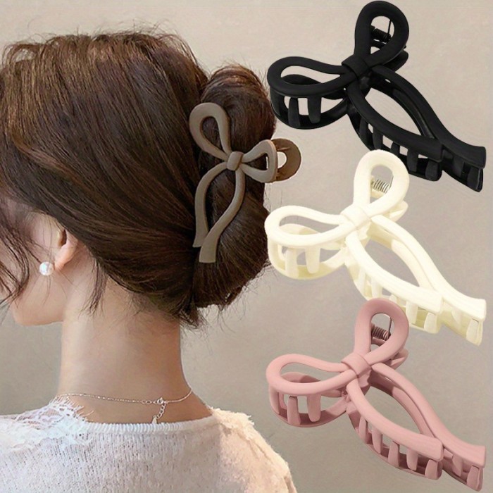 4pcs Elegant Bow Hair Accessories 4pcs Elegant Matte Bow Hair Accessories | Large Acrylic Bowknots, Claw Crab Ponytail Holders, Barrettes & Headbands | Perfect for Bohemian Style, Thanksgiving Day Decor, and Everyday Hair Styling