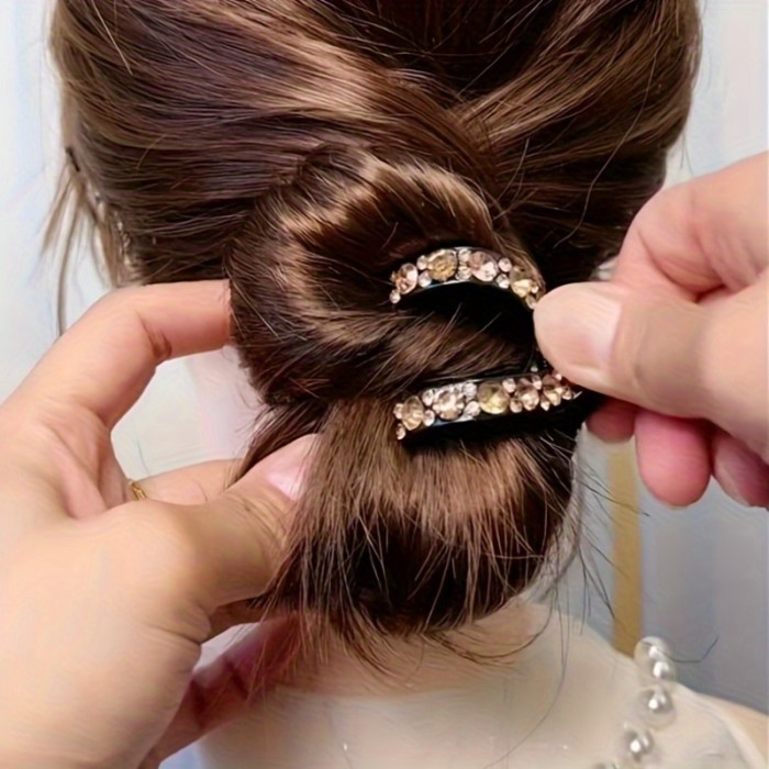 2pcs Elegant V-Shaped Rhinestone Hair Claws - Plastic, Sparkling Crystal Embellishments, Versatile for Half-Up & Ponytail Hairstyles, Perfect for Valentine'S Day Accessory Gift