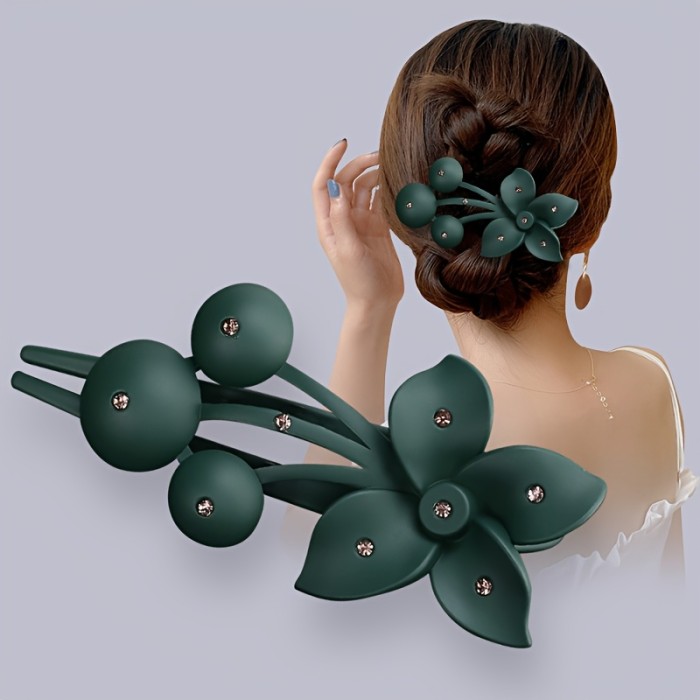 2pcs Large Floral Hair Clips – Elegant Plastic Flower Design for Women, Secure Grip for Stylish Updos in Dark Green, Deep Pink, and Deep Purple, Flower Hair Clip
