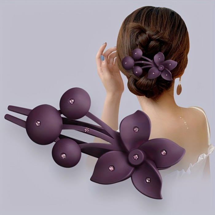 2pcs Large Floral Hair Clips – Elegant Plastic Flower Design for Women, Secure Grip for Stylish Updos in Dark Green, Deep Pink, and Deep Purple, Flower Hair Clip