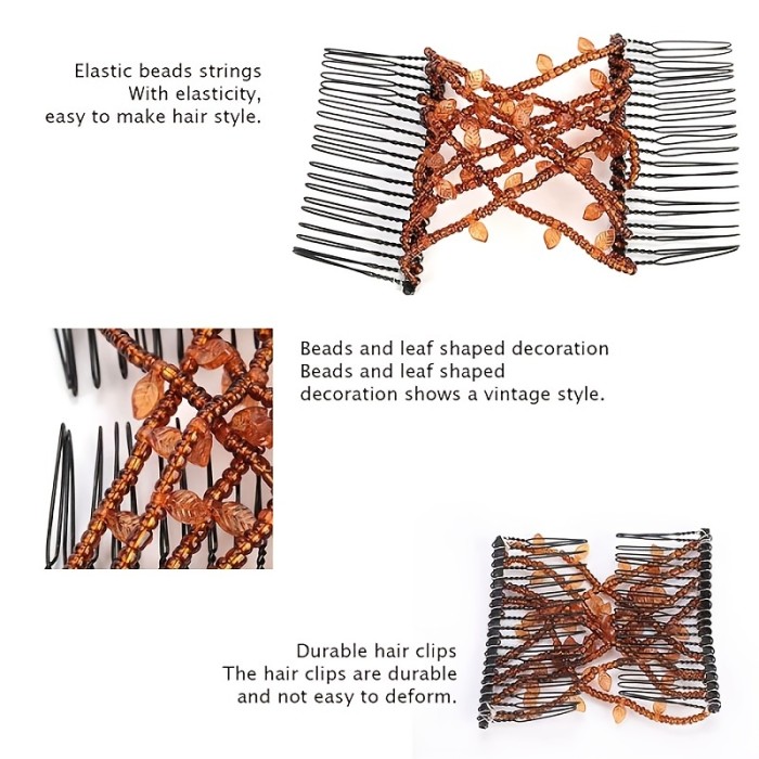1pc Magic Comb with Crystal Decor 1pc Magic Hair Comb Vintage Bead Stretchy Magic Clips Double Hair Clip Crystal Stretch Faux Pearls Decor Hair Accessories Hair Jewelry Hair Styling Decoration
