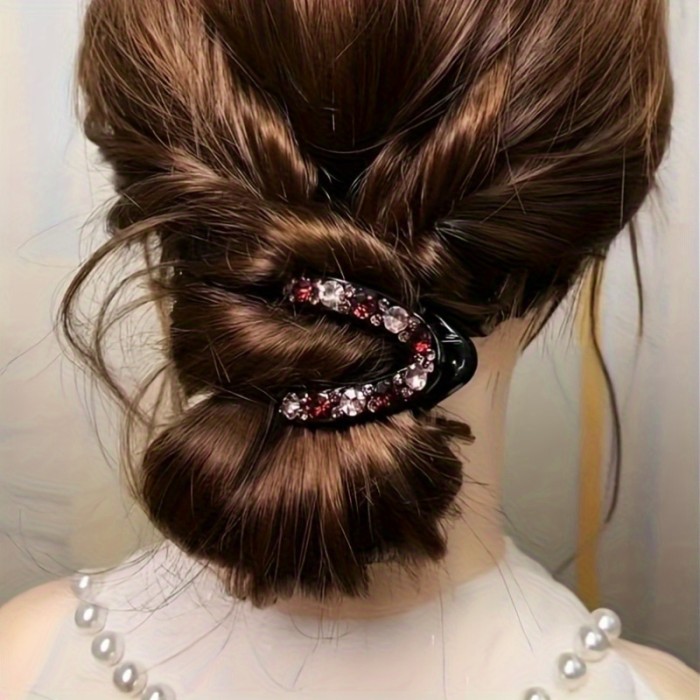 2pcs Elegant V-Shaped Rhinestone Hair Claws - Plastic, Sparkling Crystal Embellishments, Versatile for Half-Up & Ponytail Hairstyles, Perfect for Valentine'S Day Accessory Gift