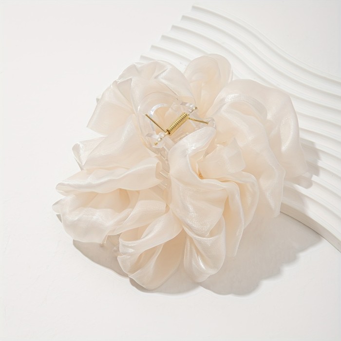 Elegant Shark Hair Claw Clip - Large Dimension, Solid Color Plastic, Chiffon Bow Design, Daily Wear, Party Gatherings, Suitable for Women Ages 14+, Single Piece Hair Accessory