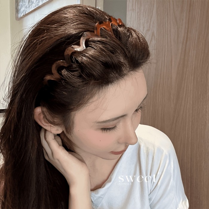 Set of 2 Minimalist Plastic Wave Hairbands for Women - Non-Slip Dress Up Headbands, Easy Hair Styling for Face Washing and High Crown Looks