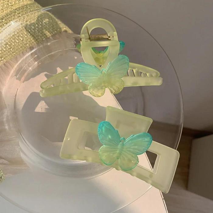 1pc Green Butterfly Large Shark Hair Claw Clip - Resin, No Power Needed, Durable Hair Accessories for Women, Ideal for Anniversaries & Special Occasions, Hair Claw Clip