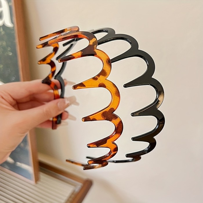 Set of 2 Minimalist Plastic Wave Hairbands for Women - Non-Slip Dress Up Headbands, Easy Hair Styling for Face Washing and High Crown Looks