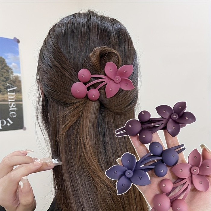 2pcs Large Floral Hair Clips – Elegant Plastic Flower Design for Women, Secure Grip for Stylish Updos in Dark Green, Deep Pink, and Deep Purple, Flower Hair Clip