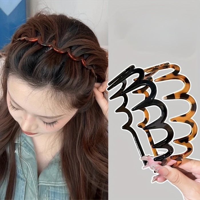 Set of 2 Minimalist Plastic Wave Hairbands for Women - Non-Slip Dress Up Headbands, Easy Hair Styling for Face Washing and High Crown Looks