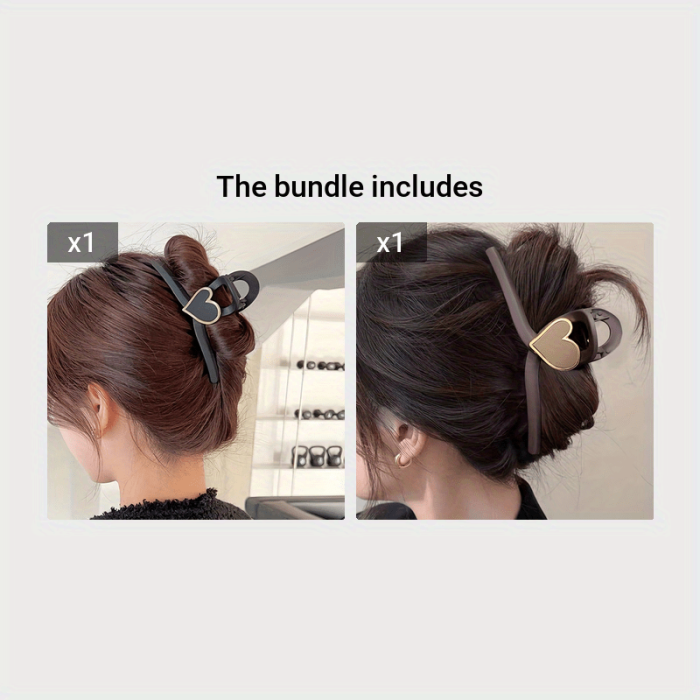 1pc Non-Slip Solid Color Hair Claw Clip with Heart Decoration, Strong Hold Grip for Thick Hair