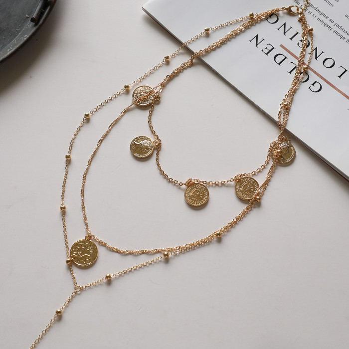 Bohemian Necklace For Women Trendy Stainless Steel Vintage Multilayer Long Chain Pendant Necklaces Ladies Accessories Gifts