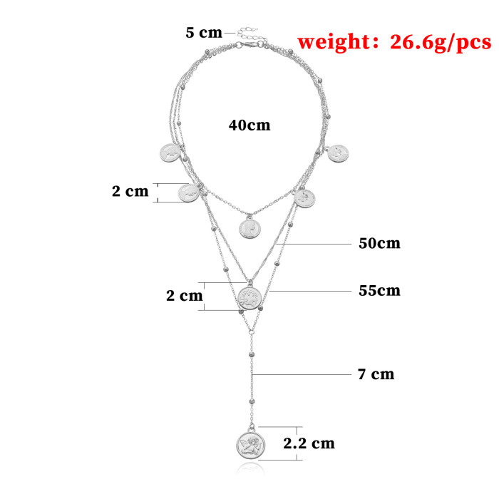 Bohemian Necklace For Women Trendy Stainless Steel Vintage Multilayer Long Chain Pendant Necklaces Ladies Accessories Gifts